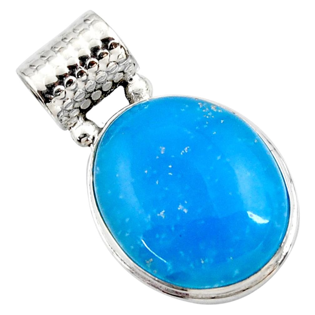 925 sterling silver 17.57cts blue smithsonite oval pendant jewelry r27917