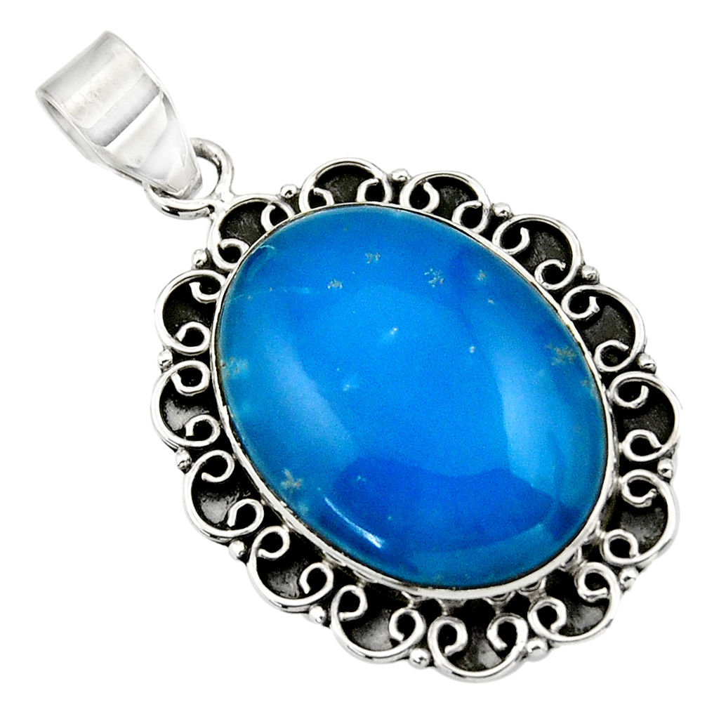 925 sterling silver 19.00cts blue smithsonite oval pendant jewelry r32080