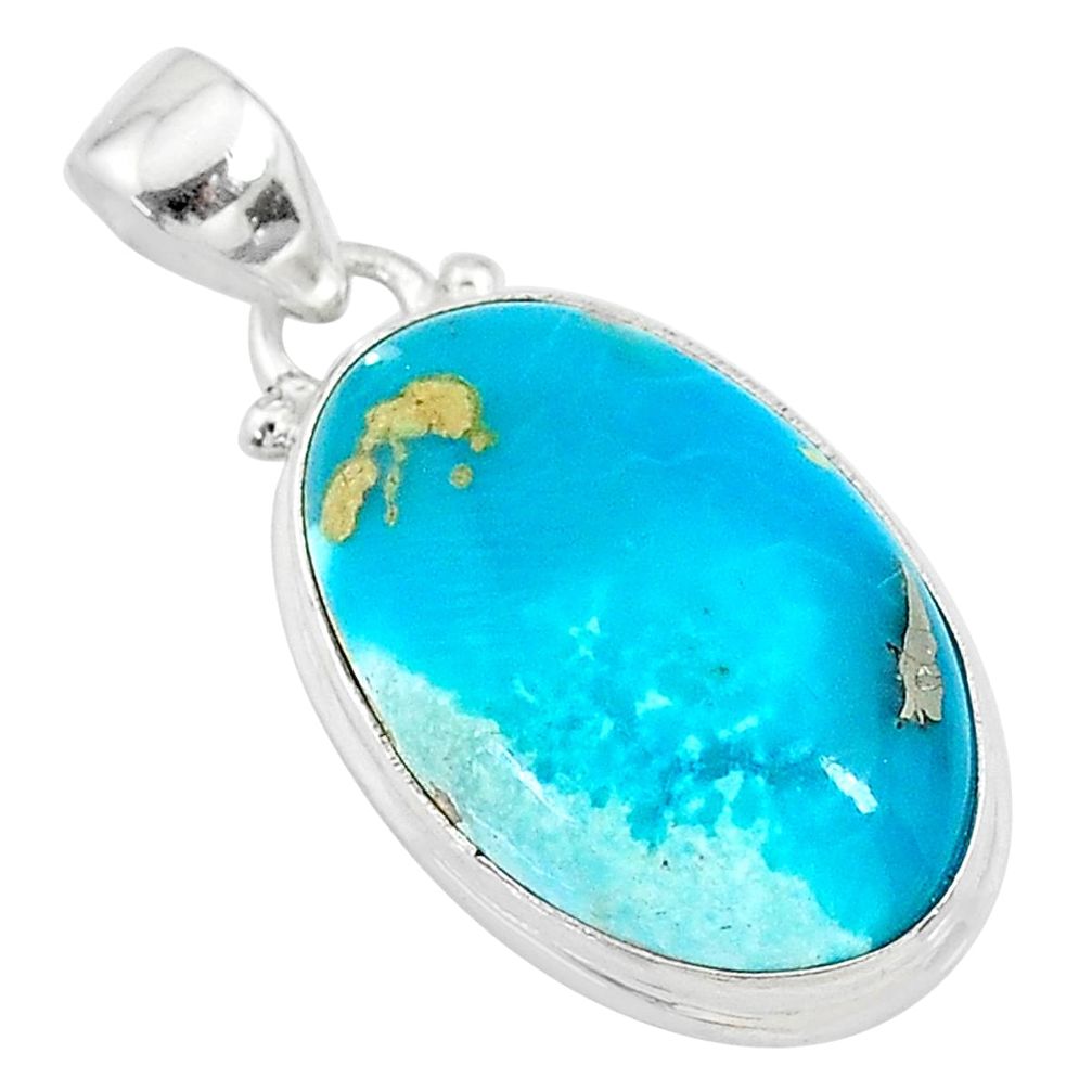 925 sterling silver 14.72cts blue smithsonite oval pendant jewelry t10632