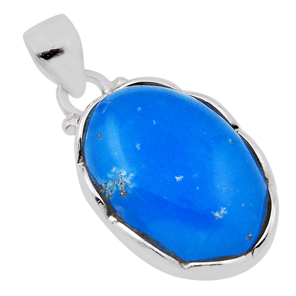 925 sterling silver 14.47cts blue smithsonite oval shape pendant jewelry n31103