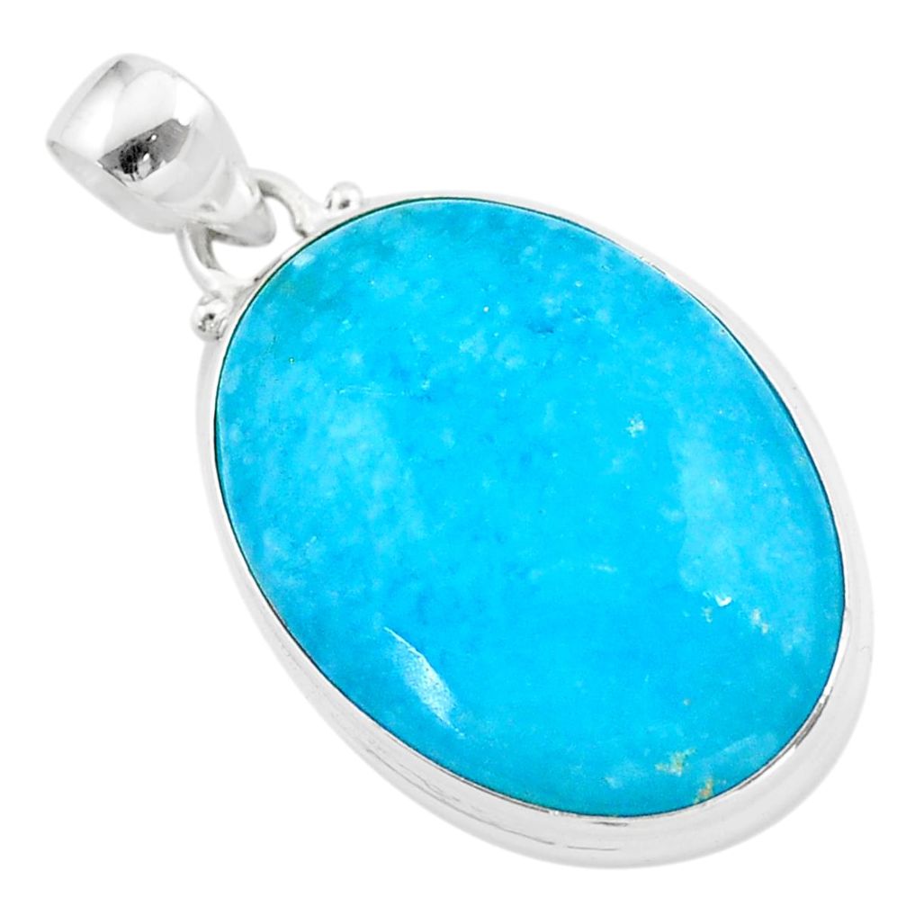 925 sterling silver 25.00cts blue smithsonite oval shape pendant jewelry t42388