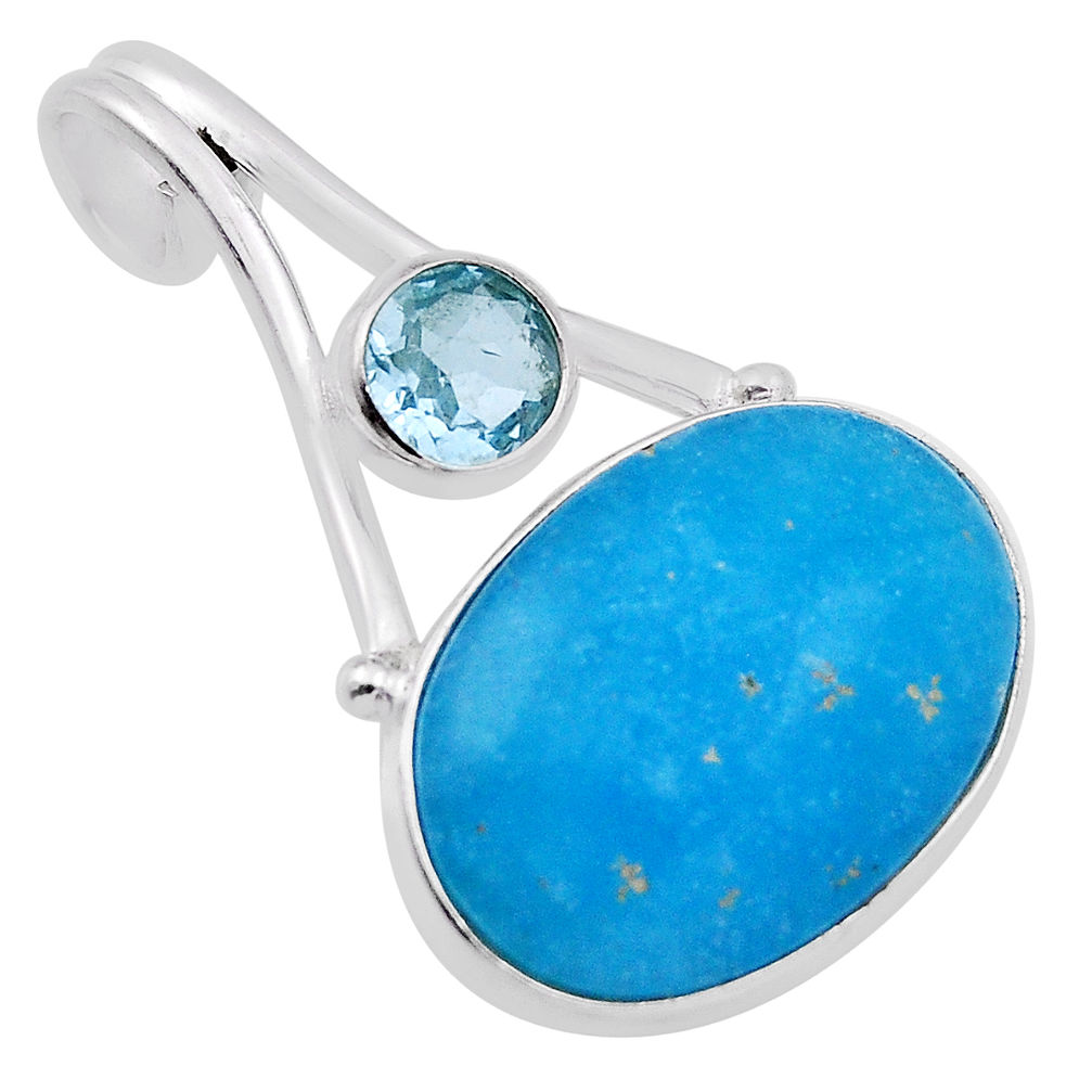 925 sterling silver 14.47cts blue smithsonite oval topaz pendant jewelry n31107