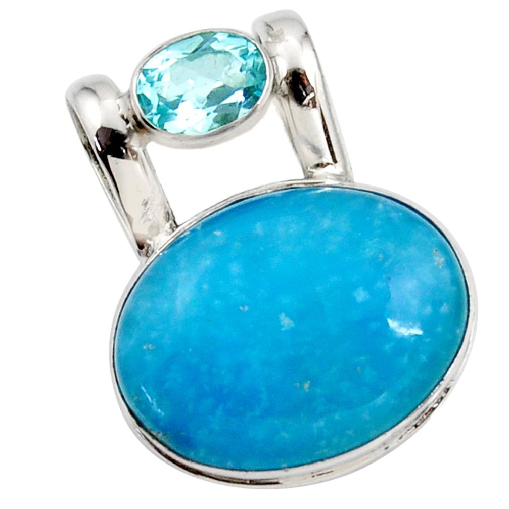 925 sterling silver 17.57cts blue smithsonite topaz pendant jewelry r27909