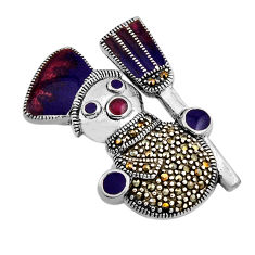 925 sterling silver 9.68gms brooch marcasite blue purple enamel pendant n20183