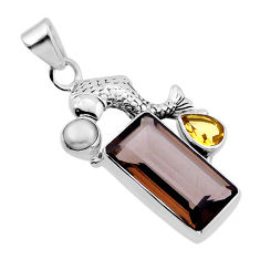 925 sterling silver 9.03cts brown smoky topaz citrine pearl fish pendant n51697