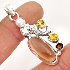 925 sterling silver 11.62cts brown smoky topaz citrine pearl fish pendant y2689