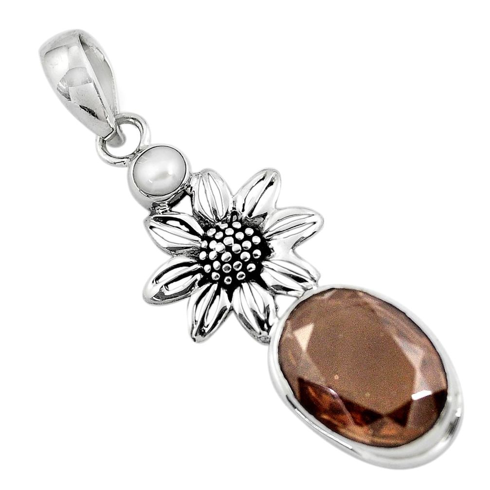 ver 10.00cts brown smoky topaz pearl flower pendant p47230