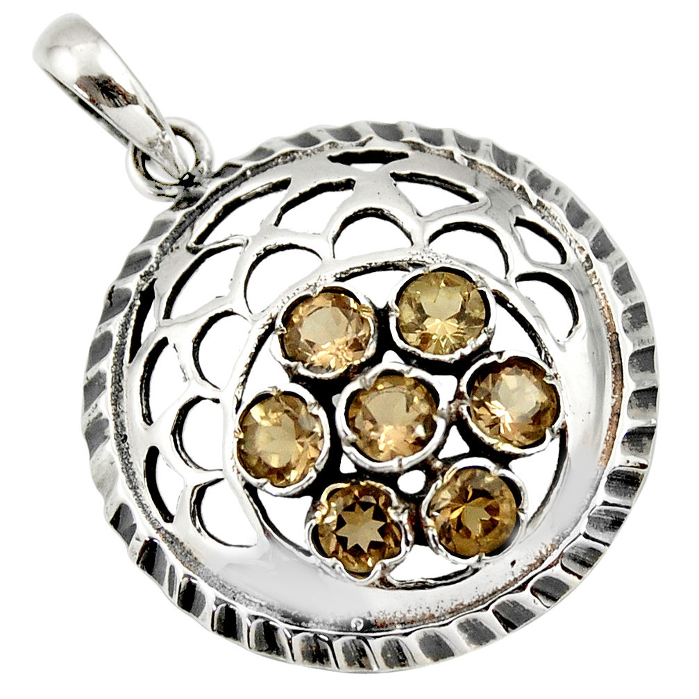 LAB 925 sterling silver 6.32cts brown smoky topaz round pendant jewelry c26360