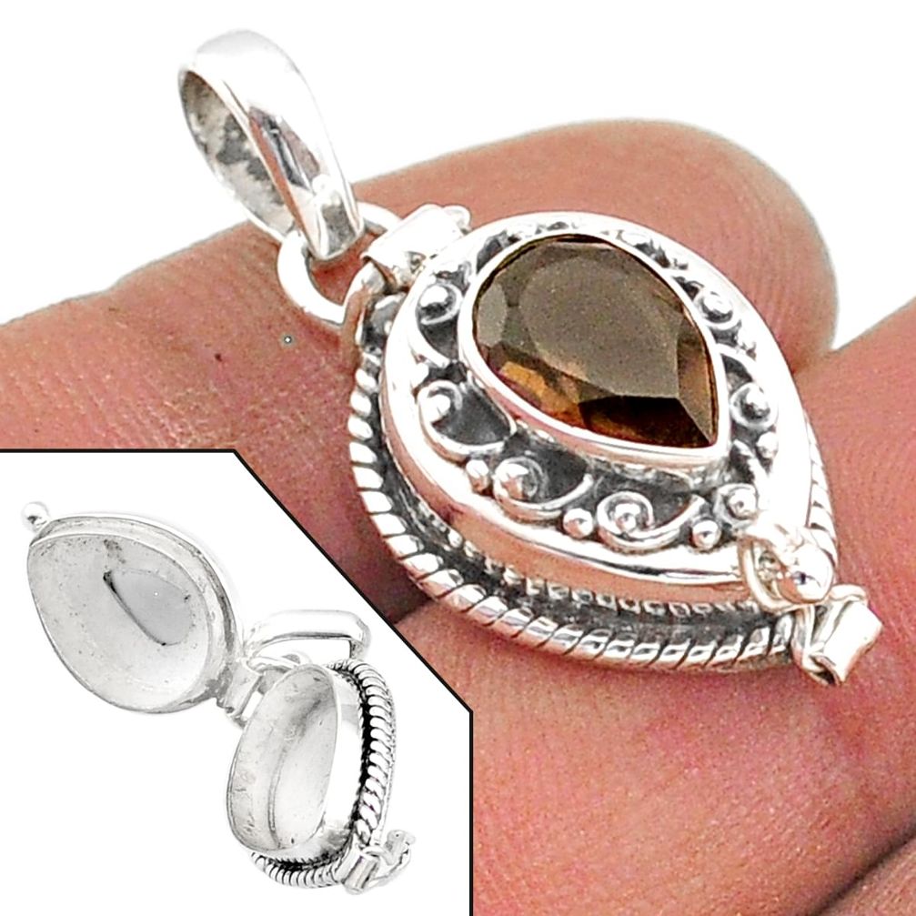 925 sterling silver 2.53cts brown smoky topaz xpoison box pendant jewelry t73673