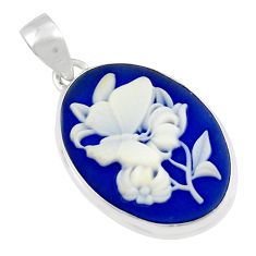 925 sterling silver 8.06cts butterfly with flower cameo oval pendant y26468