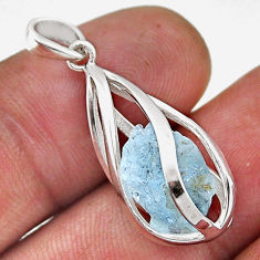 925 sterling silver 4.34cts cage blue aquamarine rough pendant jewelry n46106