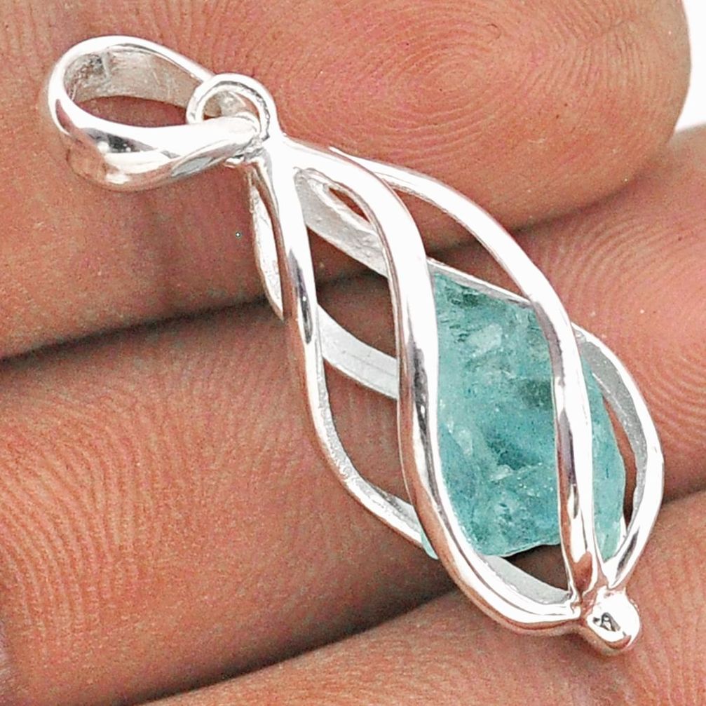 925 sterling silver 5.50cts cage natural aqua aquamarine rough cage pendant t89950