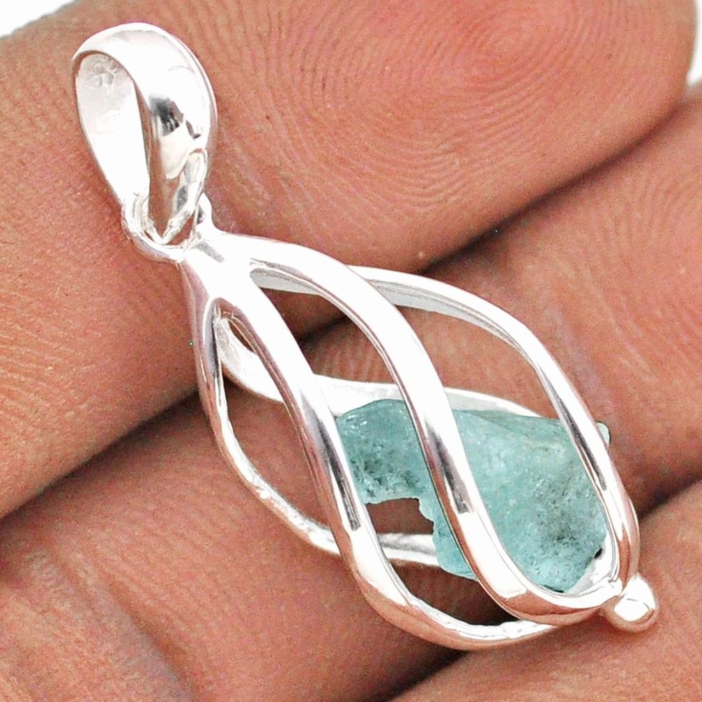 925 sterling silver 5.22cts cage natural aqua aquamarine rough cage pendant t89960