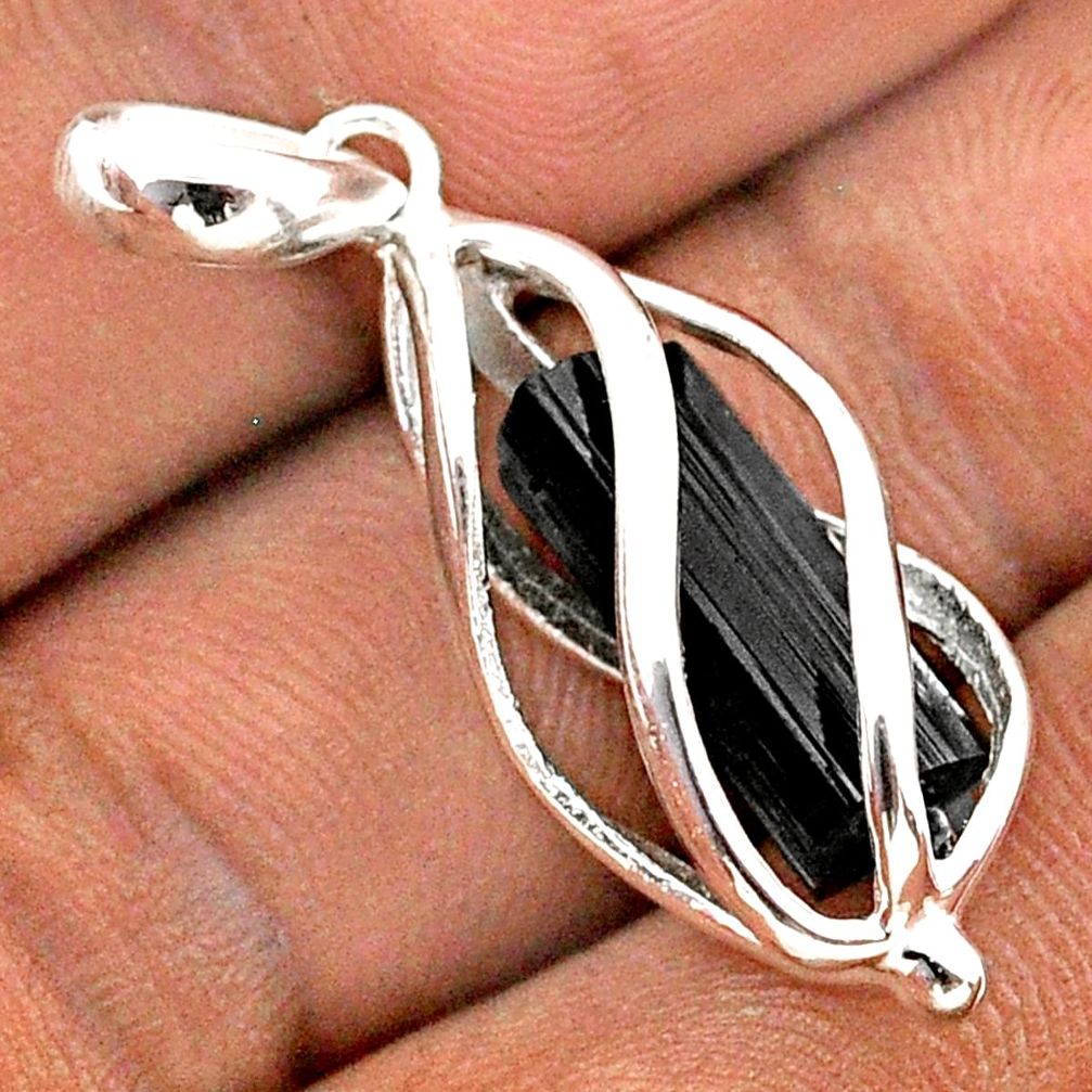 925 sterling silver 5.73cts cage natural black tourmaline rough cage pendant t89784