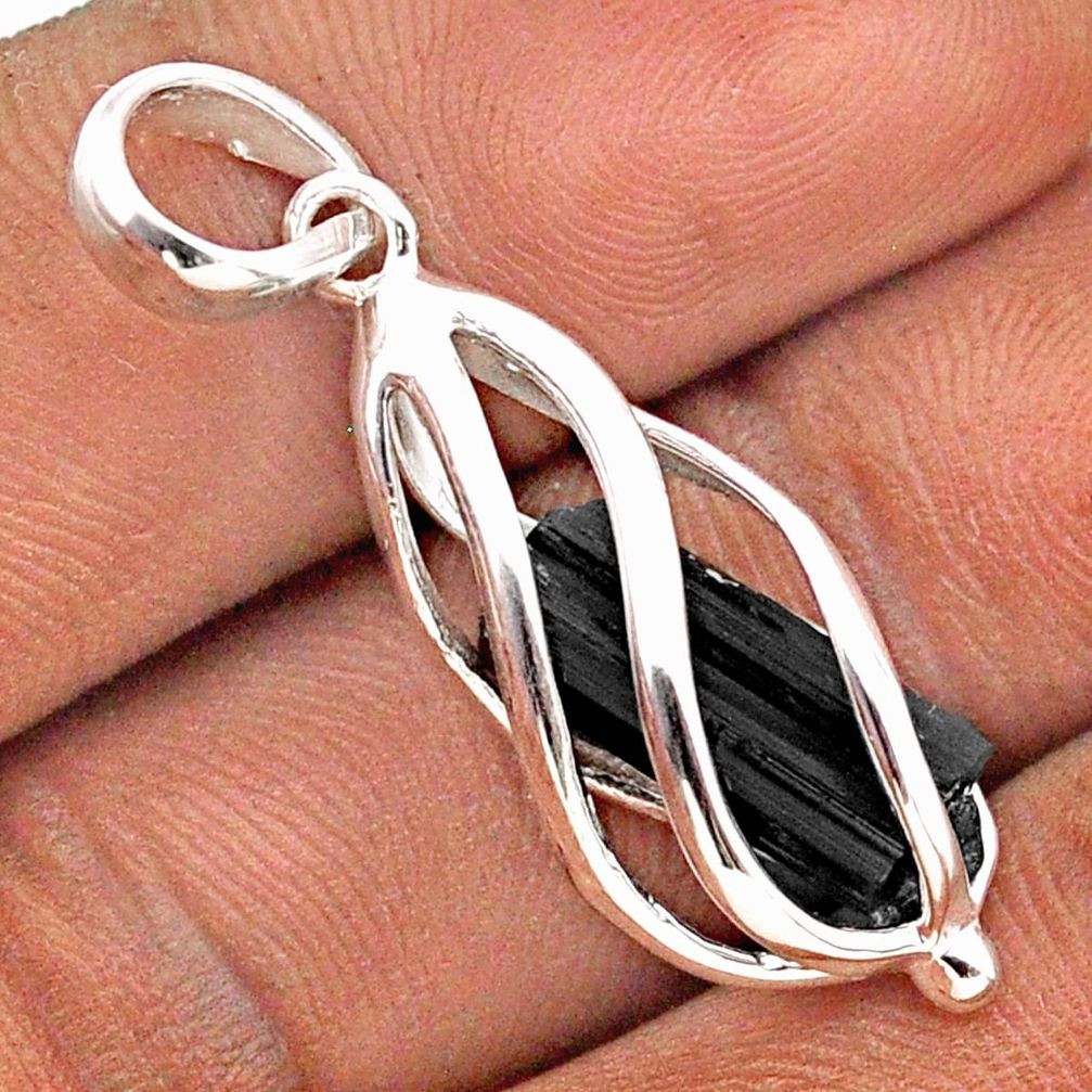 925 sterling silver 5.80cts cage natural black tourmaline rough cage pendant t89788