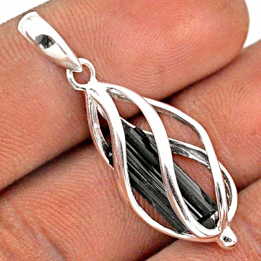 925 sterling silver 5.12cts cage natural black tourmaline rough cage pendant t89793