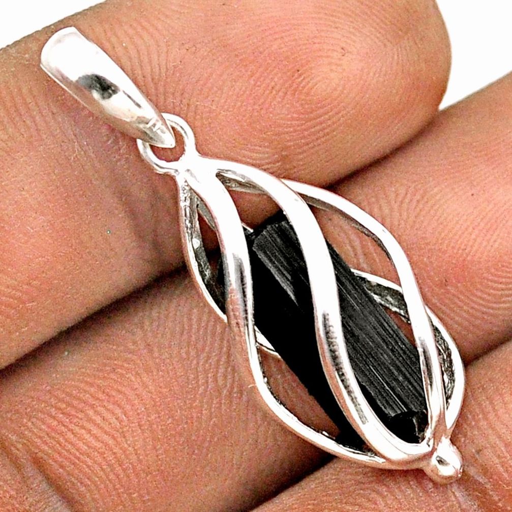 925 sterling silver 5.52cts cage natural black tourmaline rough cage pendant t89800