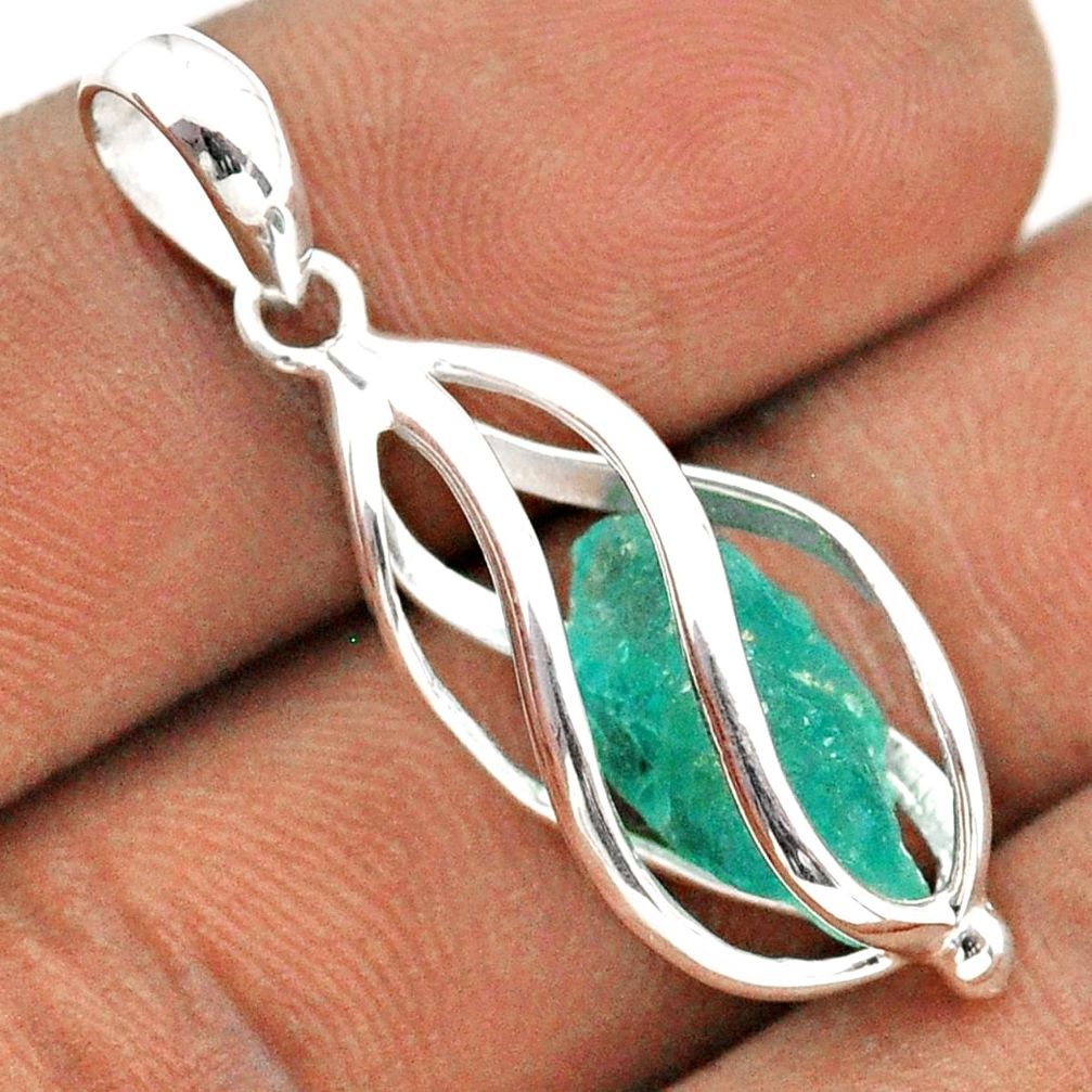 925 sterling silver 5.22cts cage natural blue apatite rough fancy cage pendant t89995