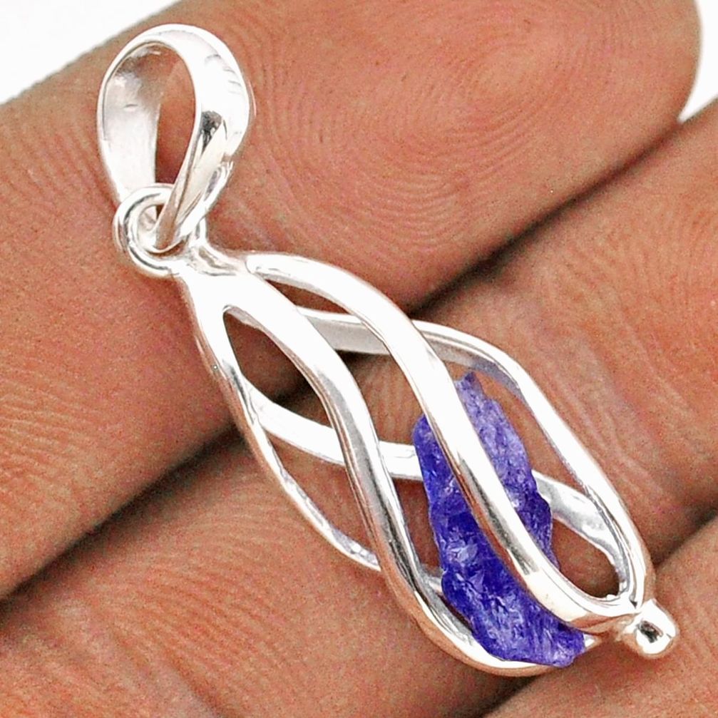 925 sterling silver 5.22cts cage natural blue tanzanite rough cage pendant t89827
