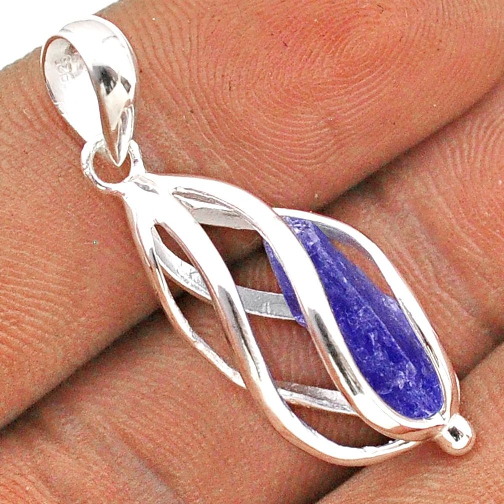 925 sterling silver 5.22cts cage natural blue tanzanite rough cage pendant t89832