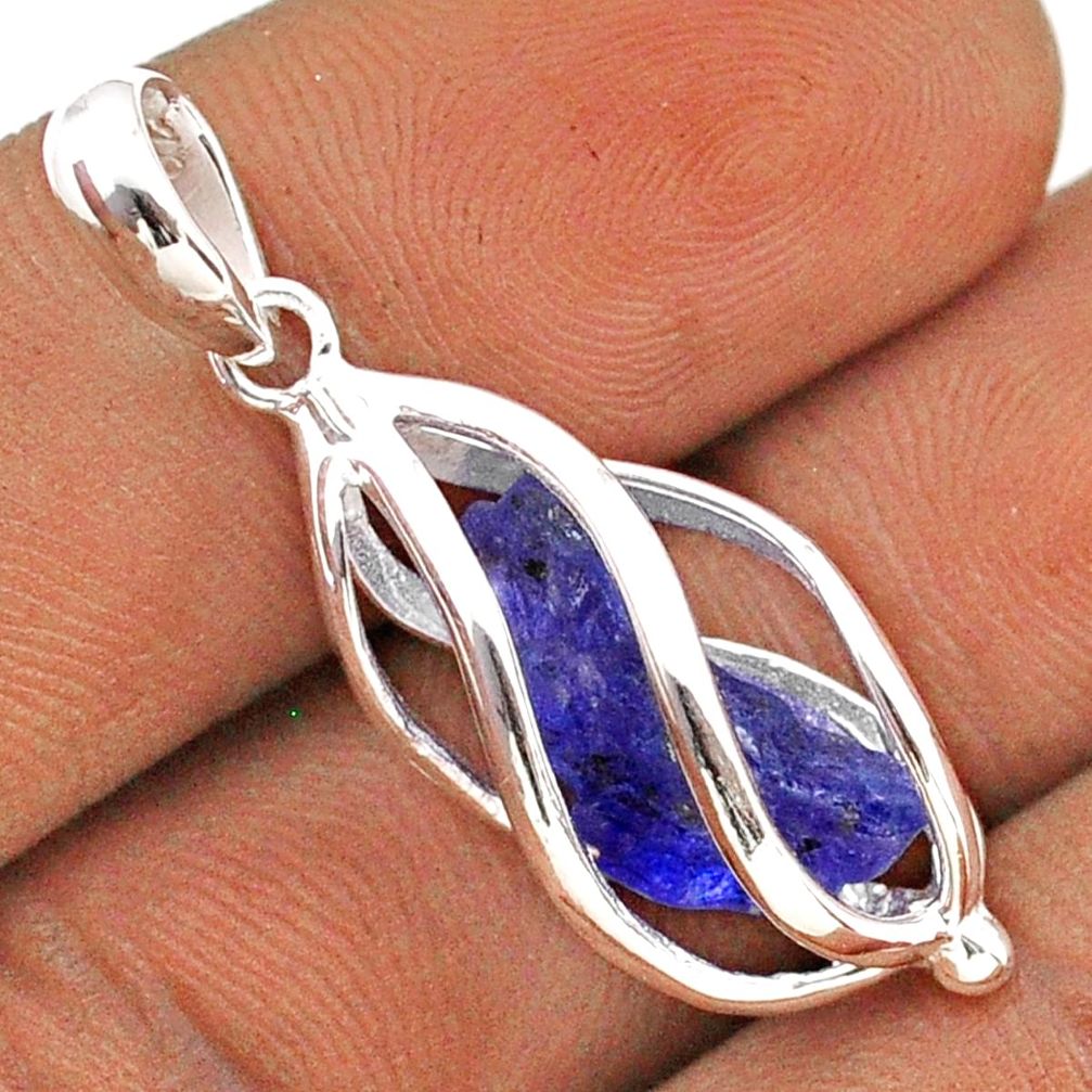 925 sterling silver 5.54cts cage natural blue tanzanite rough cage pendant t89834