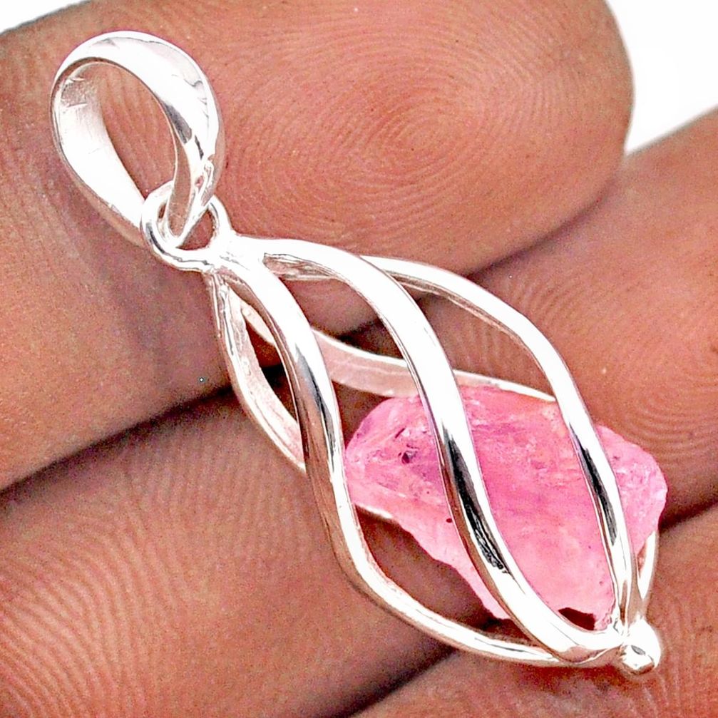 925 sterling silver 5.54cts cage natural pink rose quartz rough cage pendant t89869