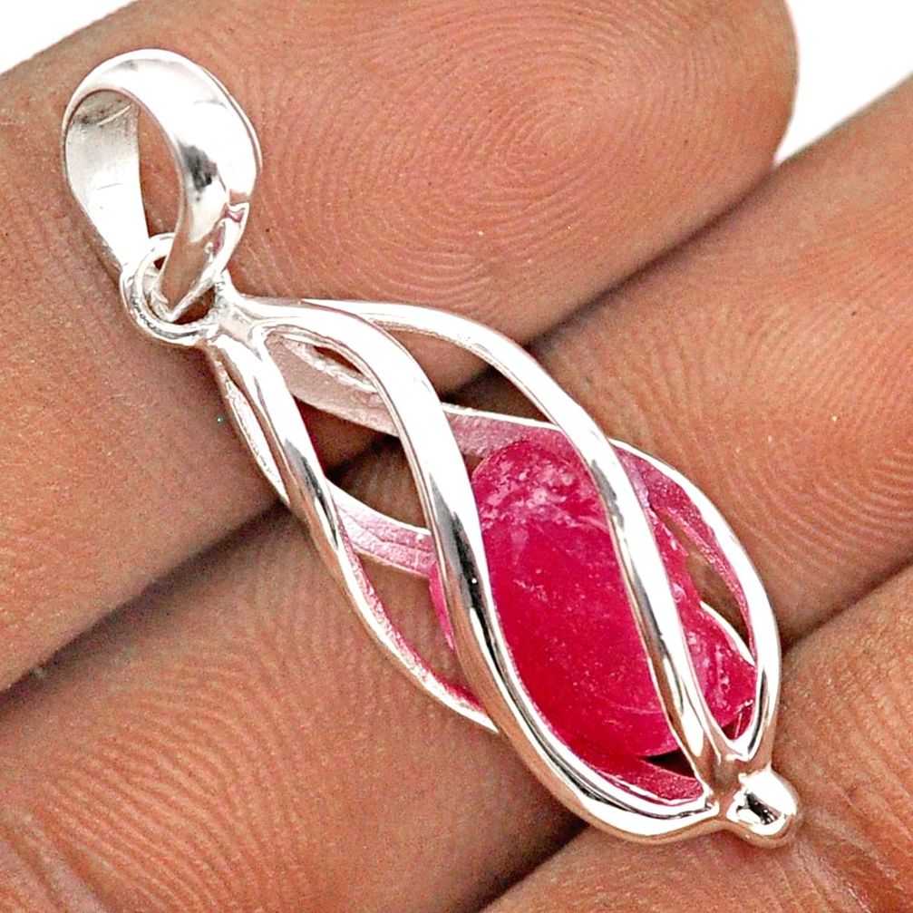 925 sterling silver 6.38cts cage natural pink ruby rough cage pendant jewelry t89844