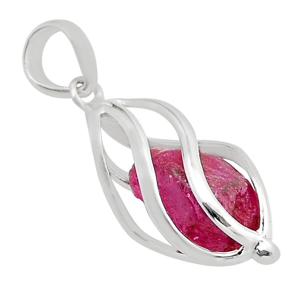 925 sterling silver 6.05cts cage natural pink ruby rough pendant jewelry y55396