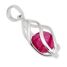 925 sterling silver 5.11cts cage natural pink ruby rough pendant jewelry y55399