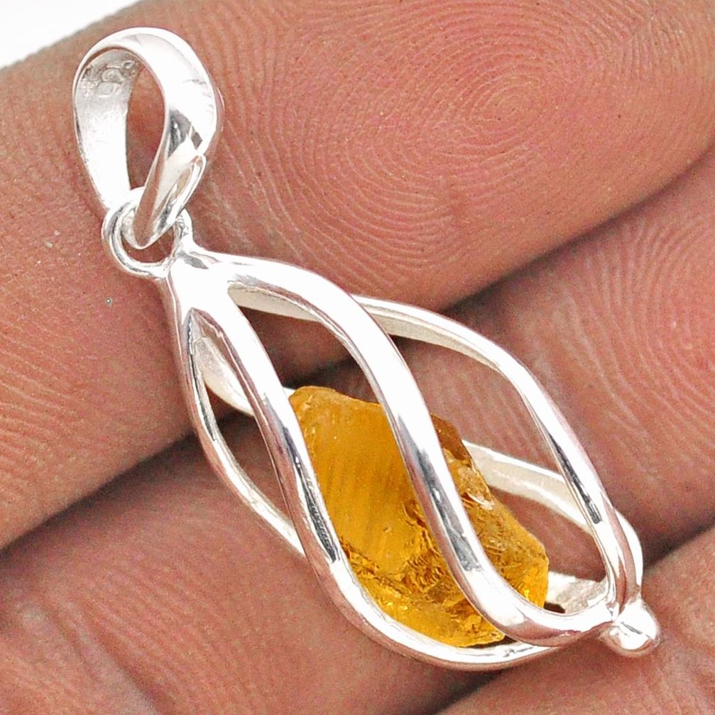 925 sterling silver 4.43cts cage yellow citrine rough fancy cage pendant t89933