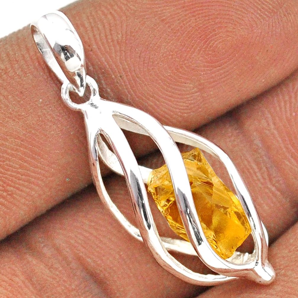 925 sterling silver 4.18cts cage yellow citrine rough fancy cage pendant t89939