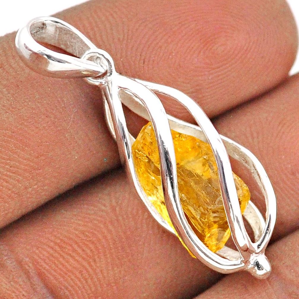 925 sterling silver 4.42cts cage yellow citrine rough cage pendant jewelry t89924