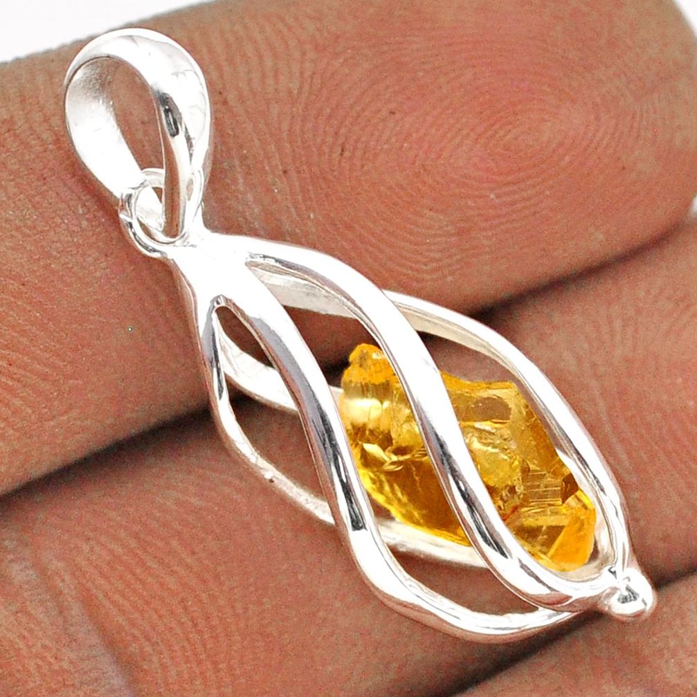 925 sterling silver 4.18cts cage yellow citrine rough cage pendant jewelry t89930