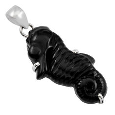 925 sterling silver 13.46cts carving natural black onyx seahorse pendant y35365