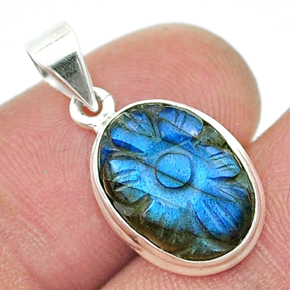 925 sterling silver 5.65cts carving natural blue labradorite oval pendant u36428