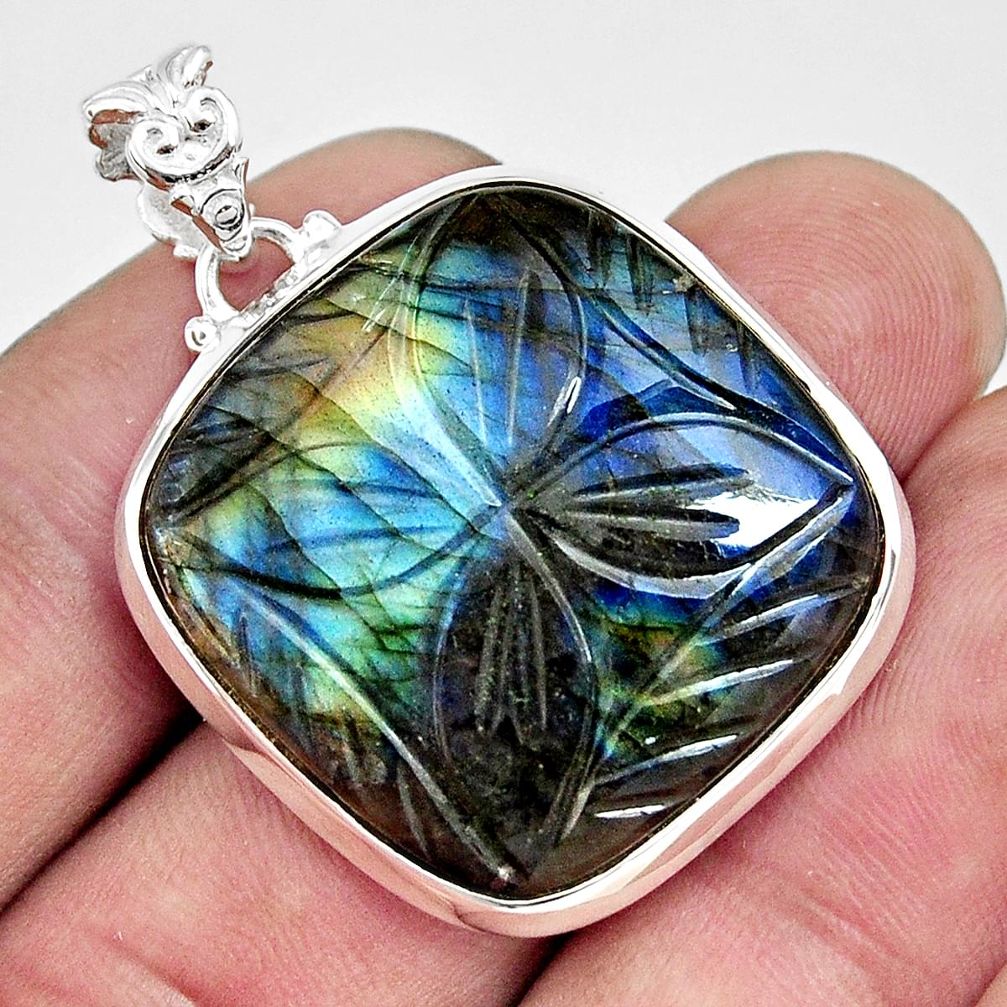 925 sterling silver 29.90cts carving natural blue labradorite pendant r29060