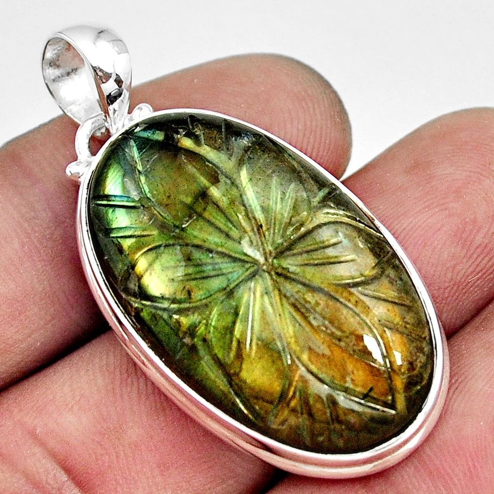 925 sterling silver 31.50cts carving natural blue labradorite pendant r29077