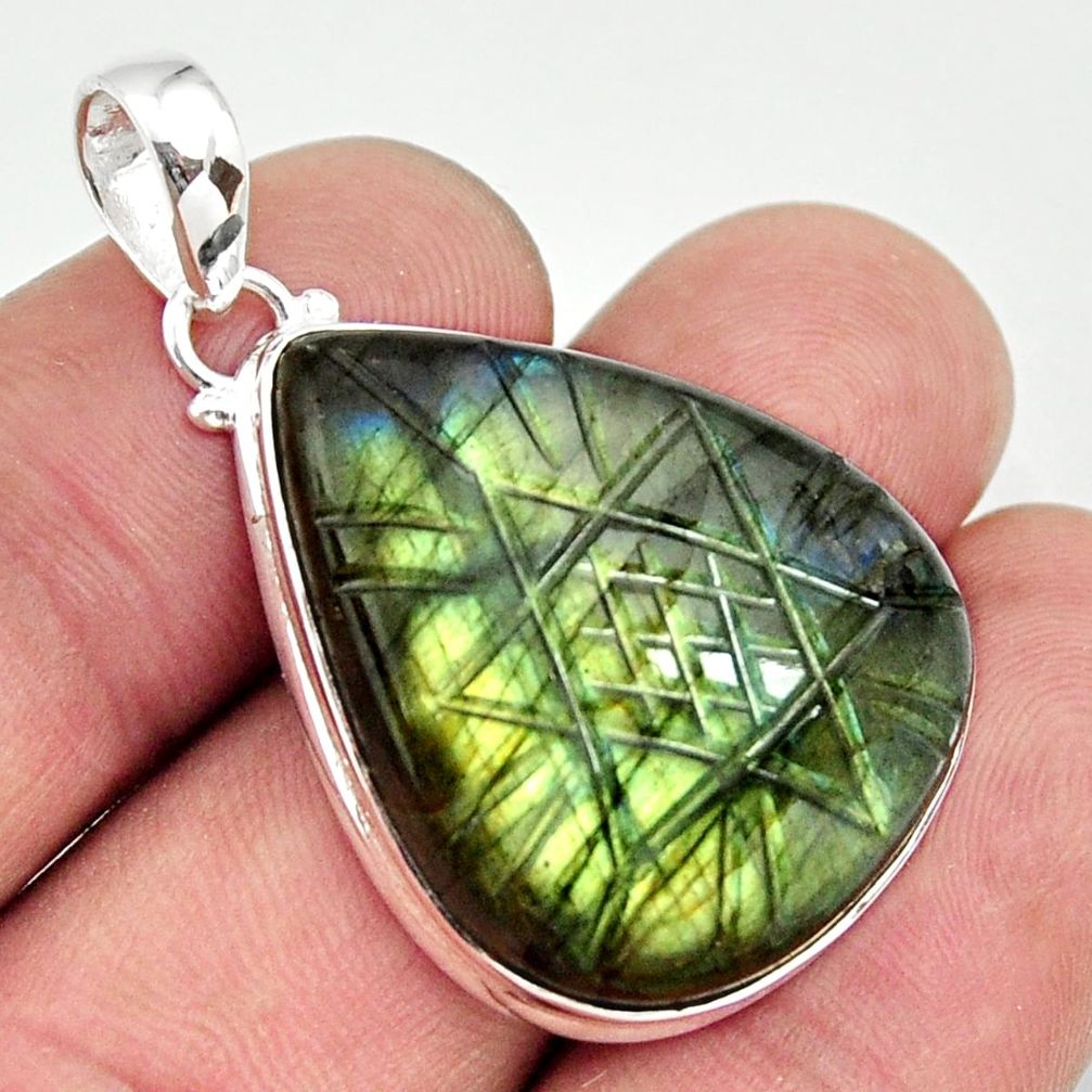 925 sterling silver 28.08cts carving natural blue labradorite pendant r29098