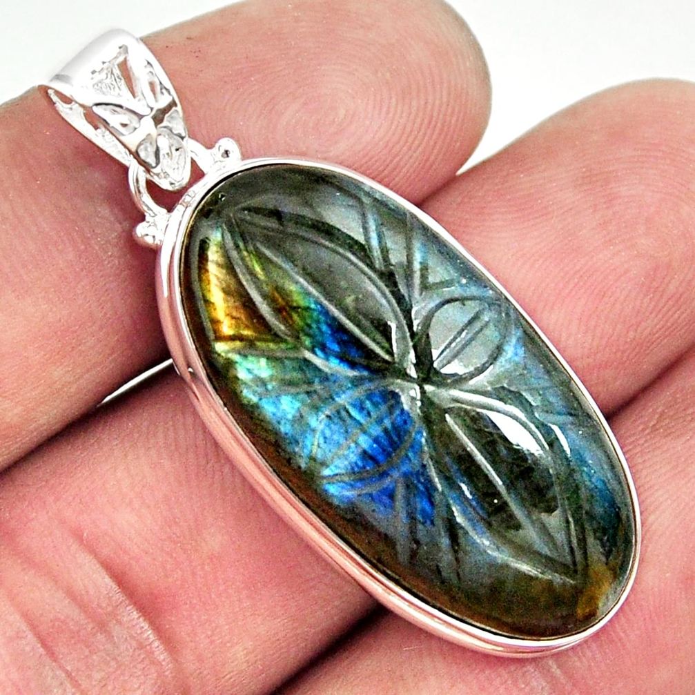 925 sterling silver 27.10cts carving natural blue labradorite pendant r29112