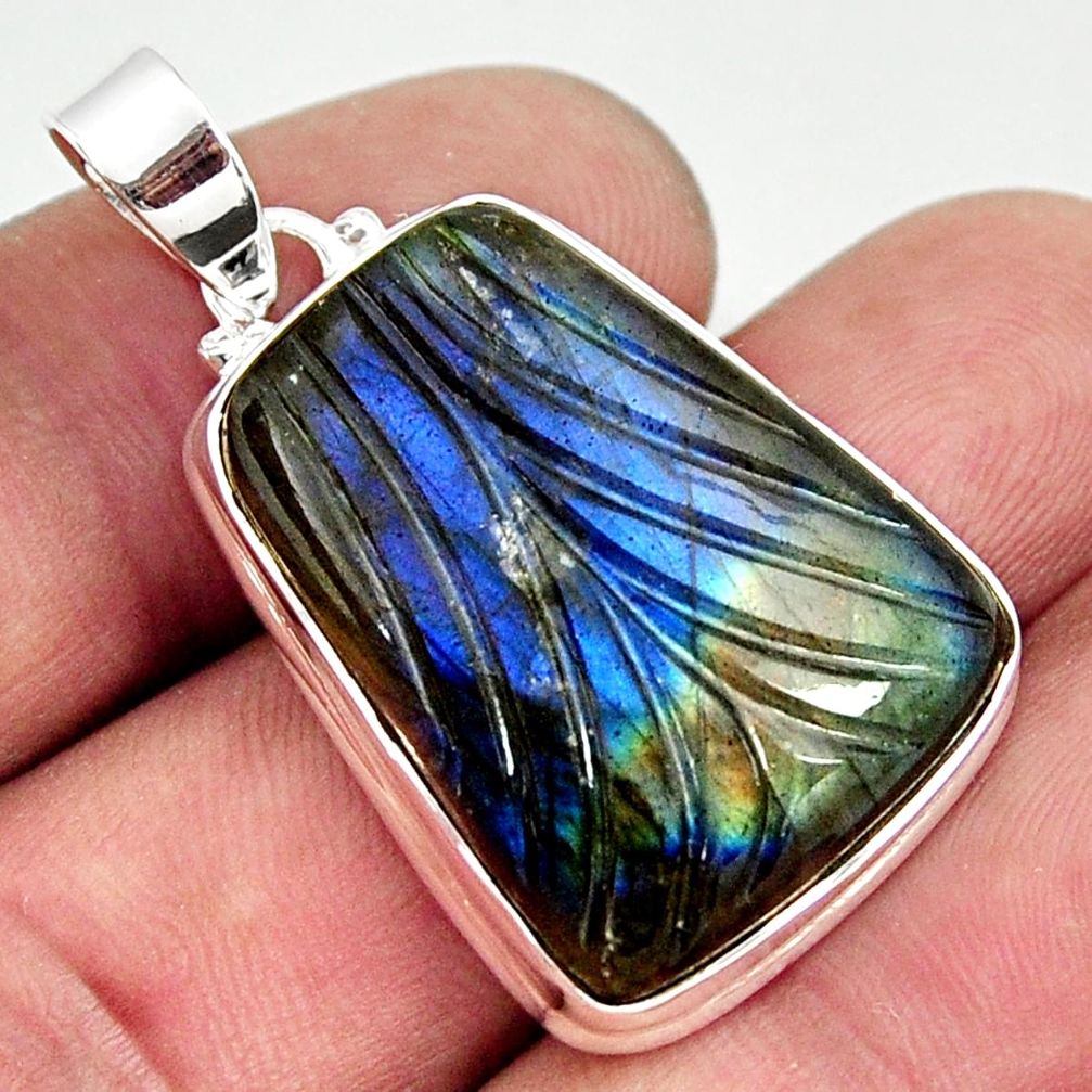 925 sterling silver 24.89cts carving natural blue labradorite pendant r29118