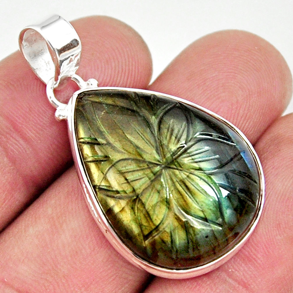 925 sterling silver 22.48cts carving natural blue labradorite pendant r29130