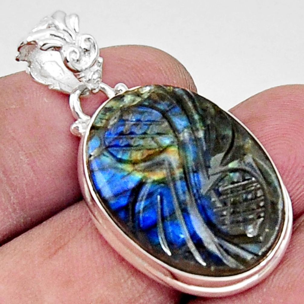 925 sterling silver 18.15cts carving natural blue labradorite pendant r50884