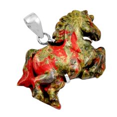 925 sterling silver 28.10cts carving natural green unakite horse pendant y35363