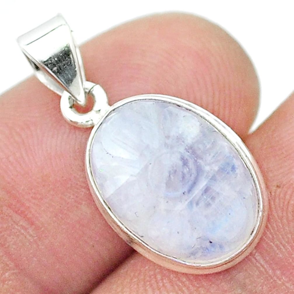 925 sterling silver 6.27cts carving natural rainbow moonstone pendant u36448