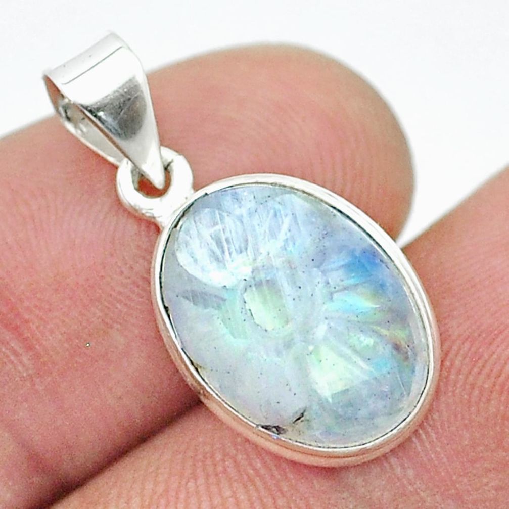 925 sterling silver 6.25cts carving natural rainbow moonstone pendant u36459