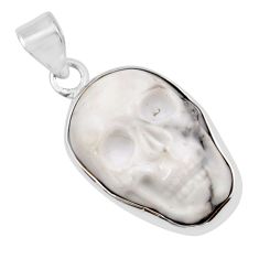 925 sterling silver 14.47cts carving natural white howlite skull pendant y35455