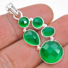 925 sterling silver 10.74cts checker cut natural green chalcedony pendant u75146