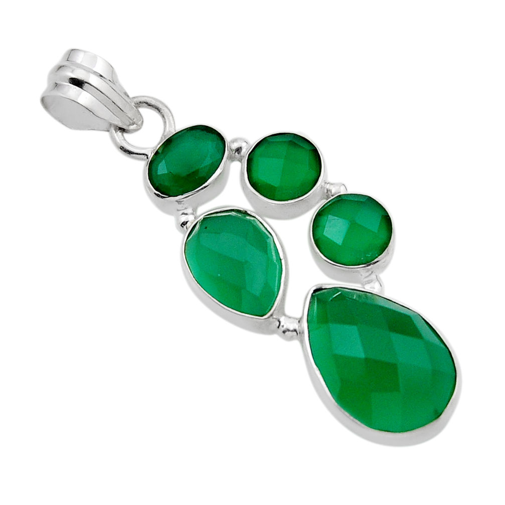 925 sterling silver 9.54cts checker cut natural green chalcedony pendant y91693