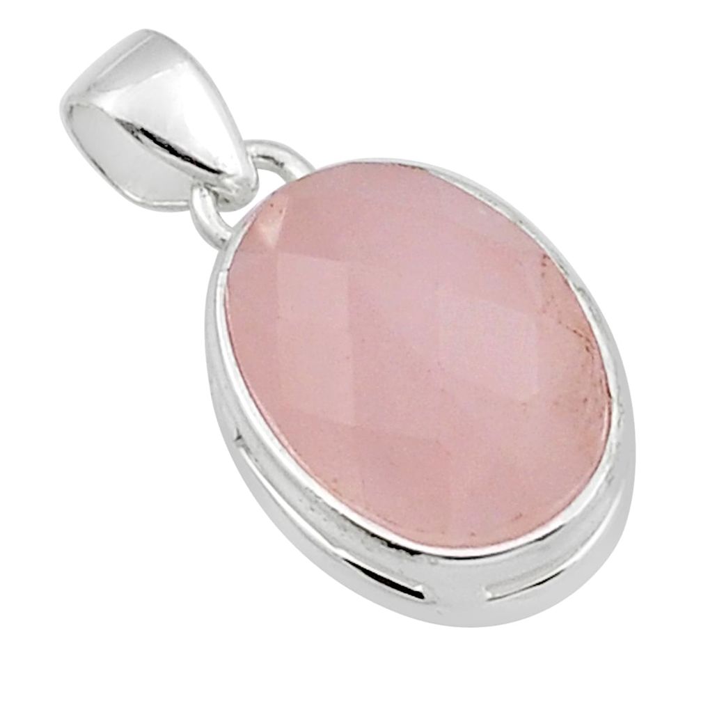 925 sterling silver 8.89cts checker cut natural pink rose quartz pendant y23027