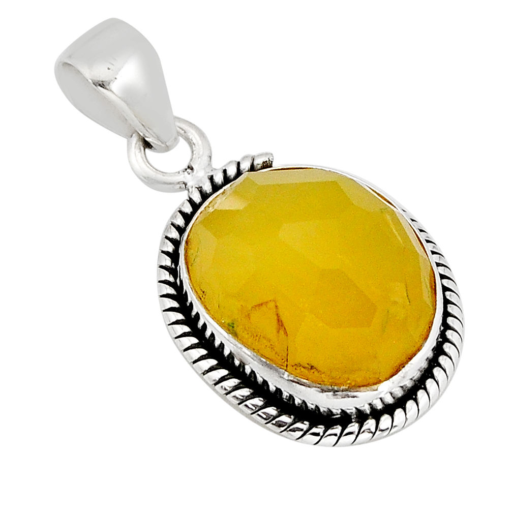 925 sterling silver 12.05cts checker cut natural yellow opal oval pendant y73656